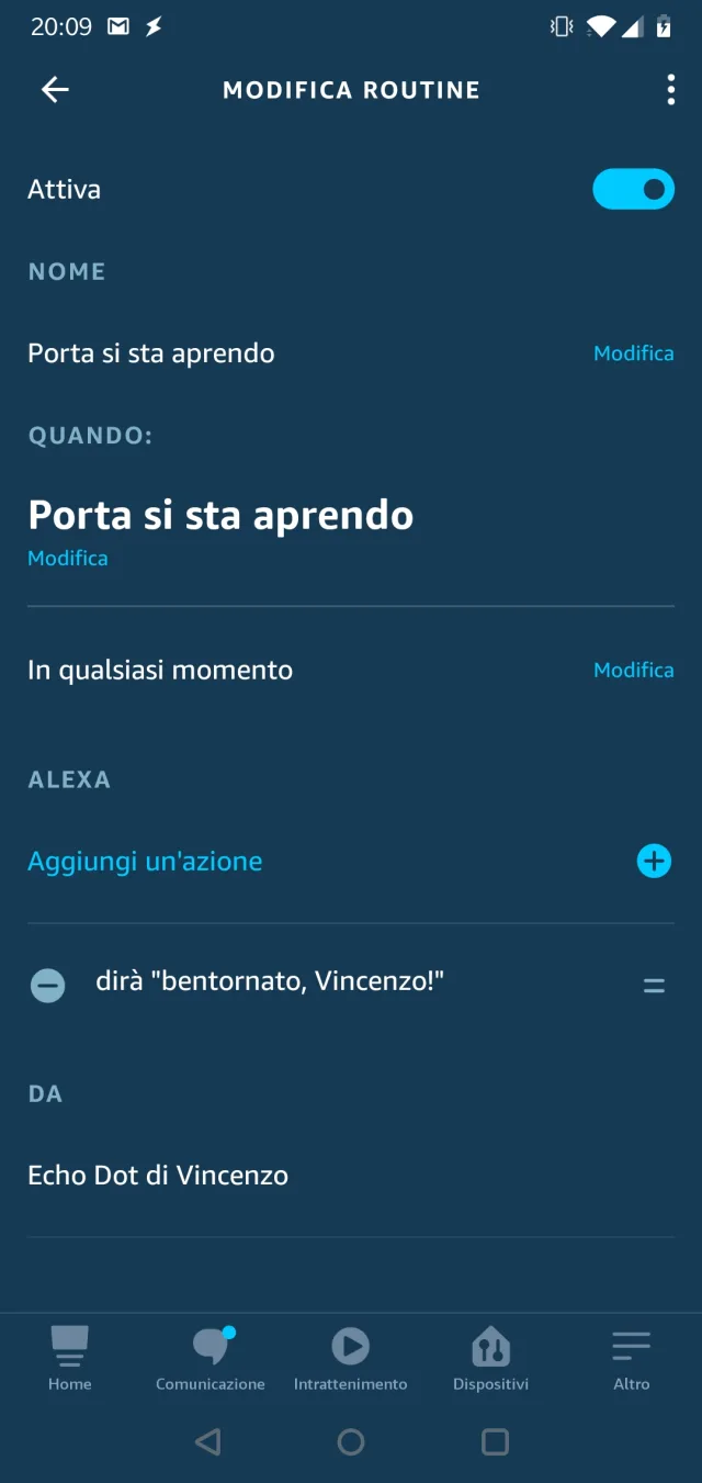 Esempio di routine Alexa