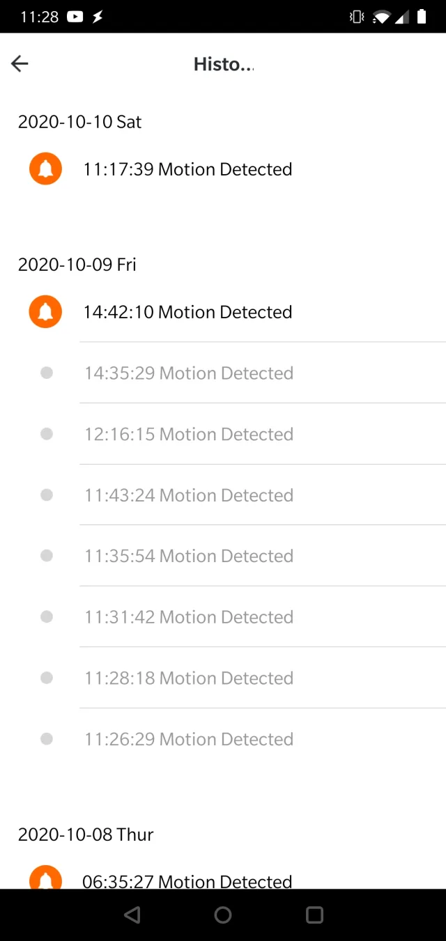 Storico delle rilevazioni movimento