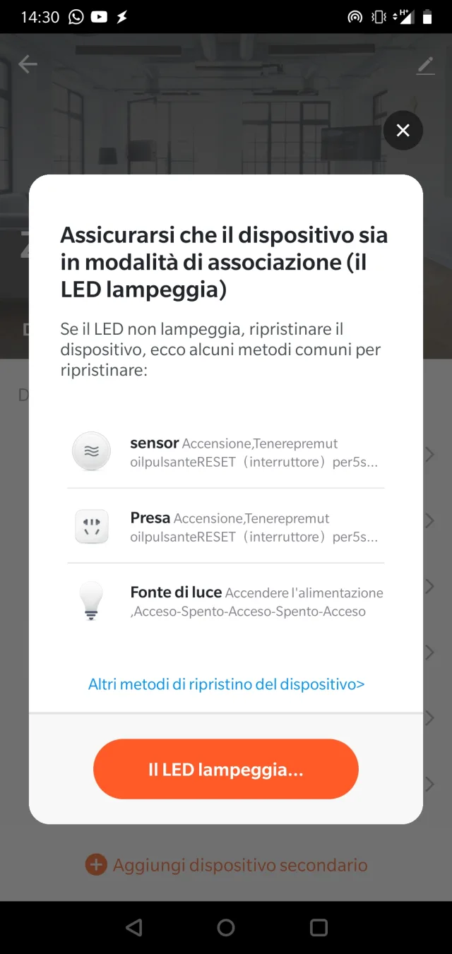 Schermata di conferma led lampeggiante