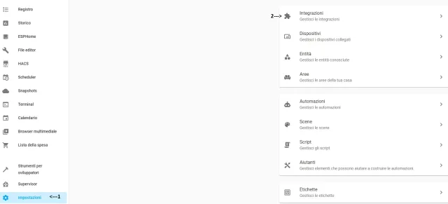 Impostazioni Integrazioni Home Assistant Hassio