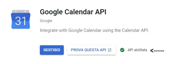 Google Calendar Api attivate