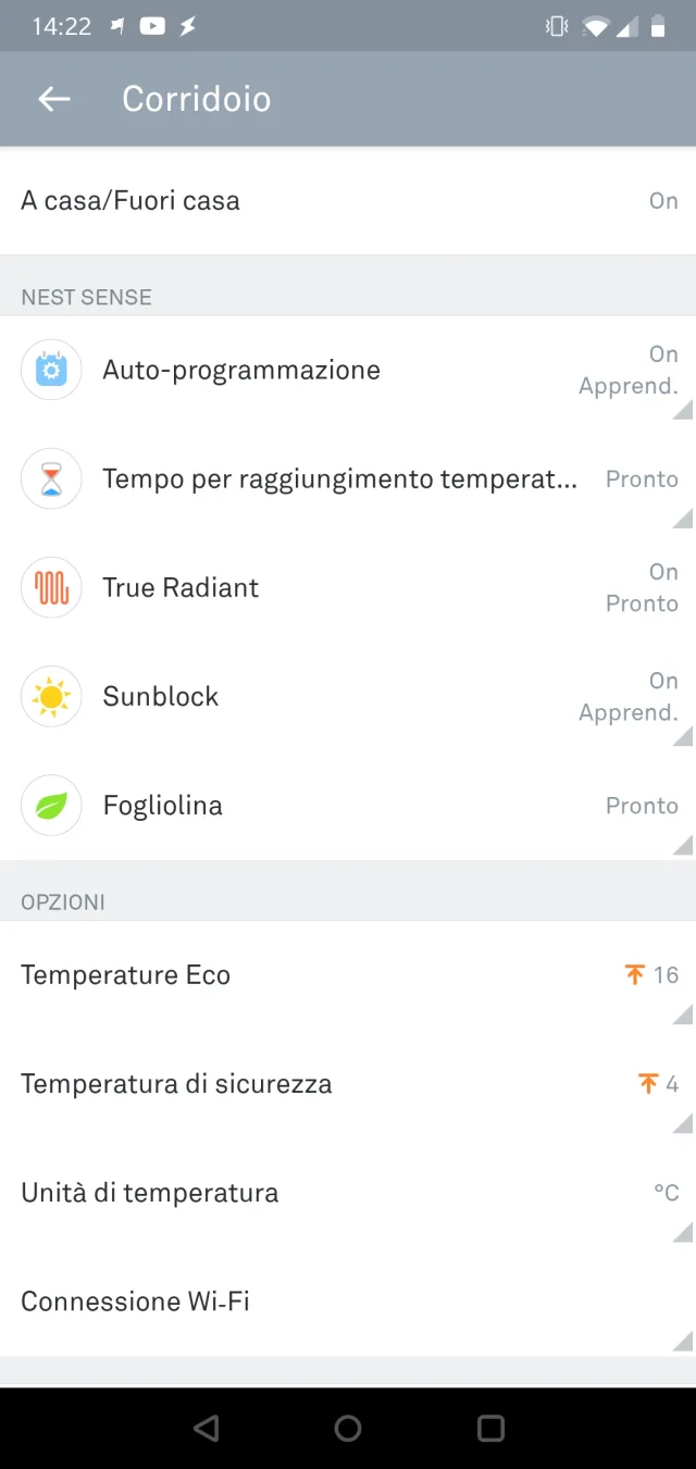 Opzioni app NEST Sense