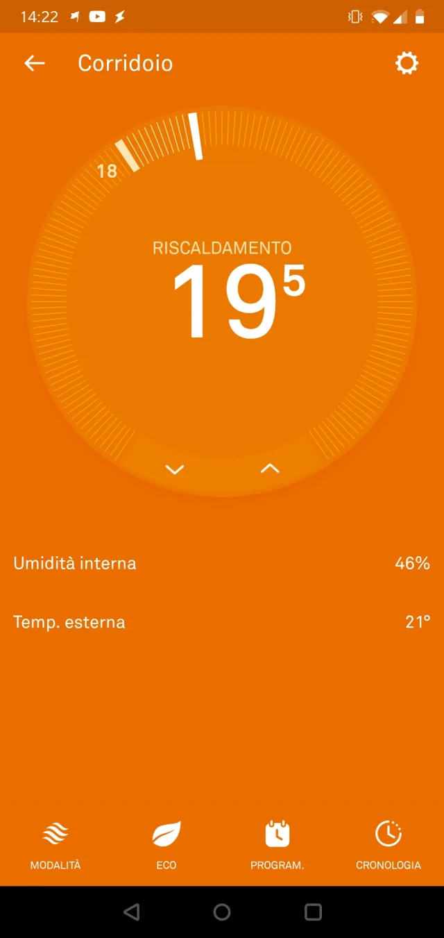 Schermata principale termostato regolazione temperatura