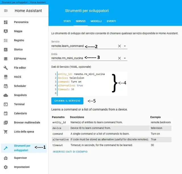 strumenti servizi broadlink rm remote learn command