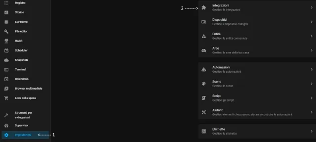 Impostazioni Integrazioni Home Assistant