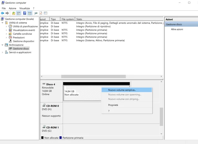 creazione volume semplice