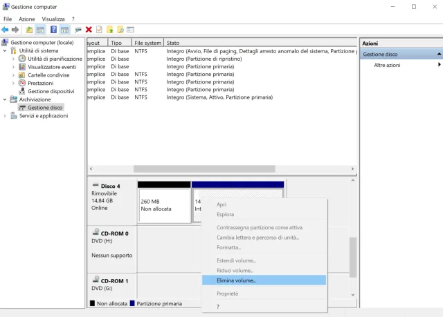 elimina secondo volume