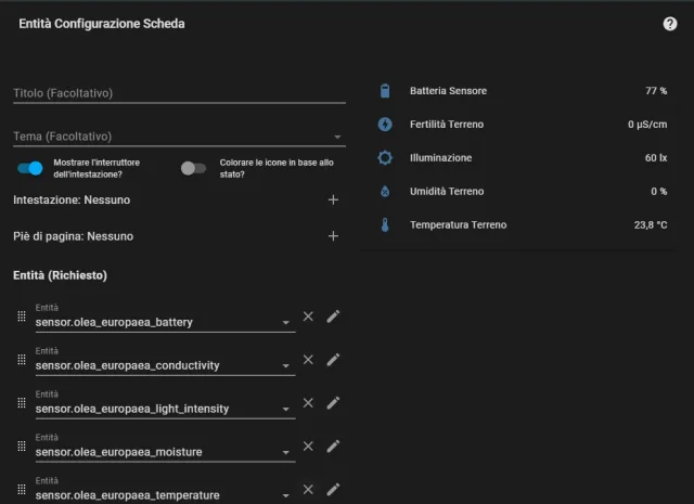 Sensori letti Home Assistant Flower Care Mi Flora