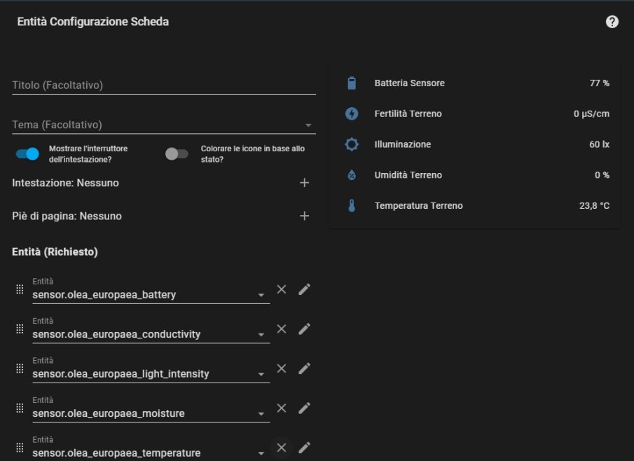 Sensori letti Home Assistant Flower Care Mi Flora