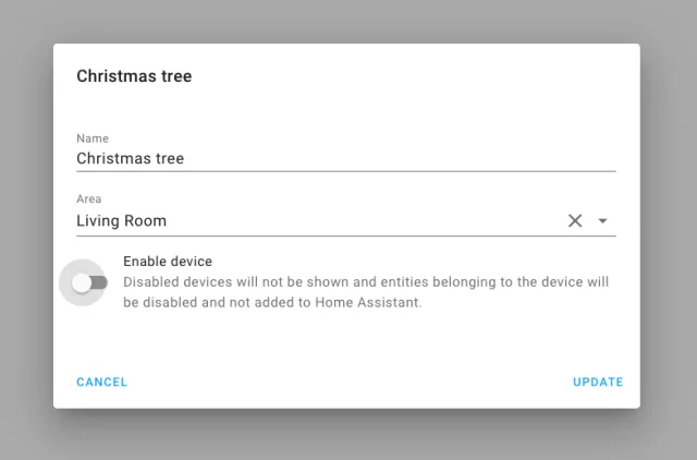 disabilita dispositivi Home Assistant