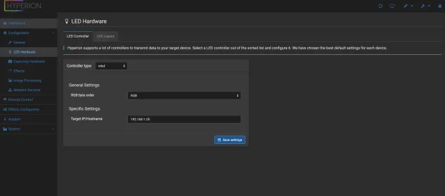 seconda schermata configurazione hyperion