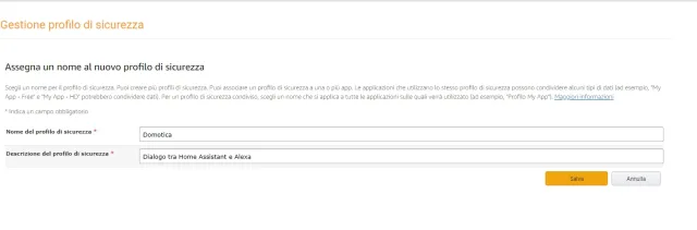 Creazione Profilo di Sicurezza