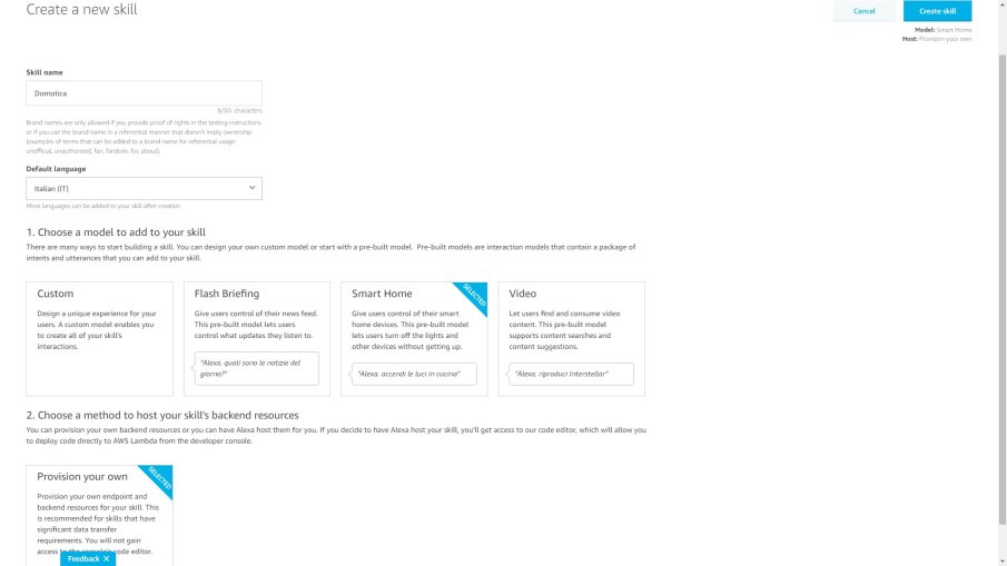 Creazione Skill parametri