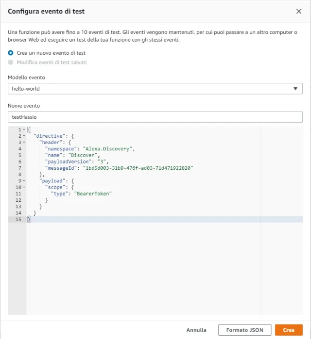 Configura Evento Test