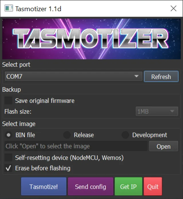 tasmotizer prima schermata