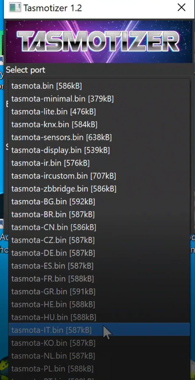 tasmotizer seconda schermata