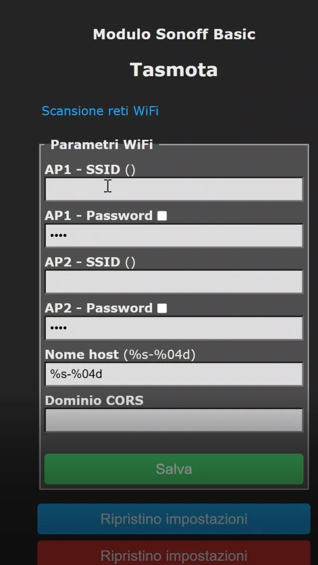 pagina configurazione tasmota