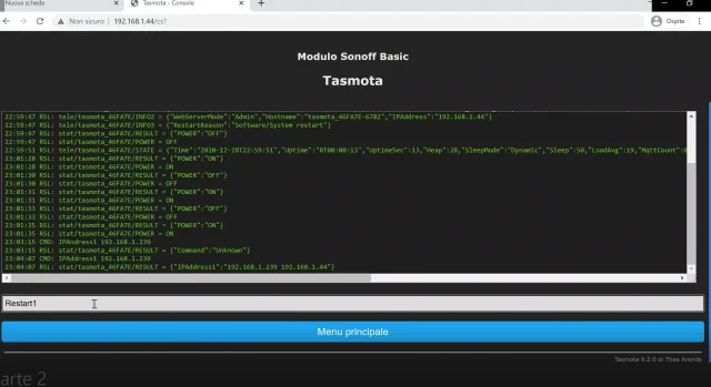 nuova schermata console tasmota