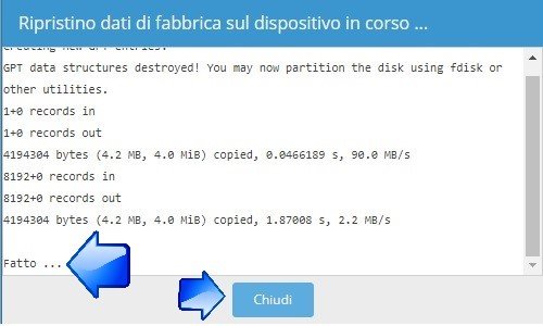 ripristino dati di fabbrica