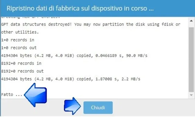ripristino dati di fabbrica