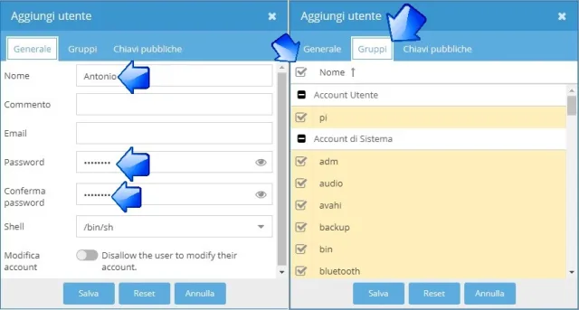 Aggiungi utente Generale