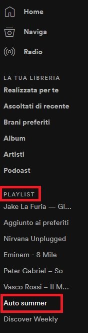 seleziona nome playlist