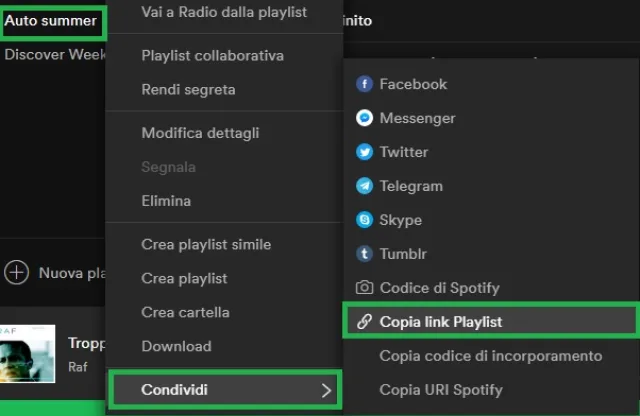 condividi playlist