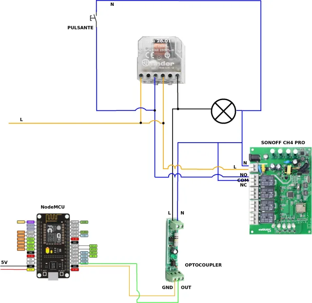 Monitorare lo stato on-off di un punto luce usando Sonoff e Relè passo passo