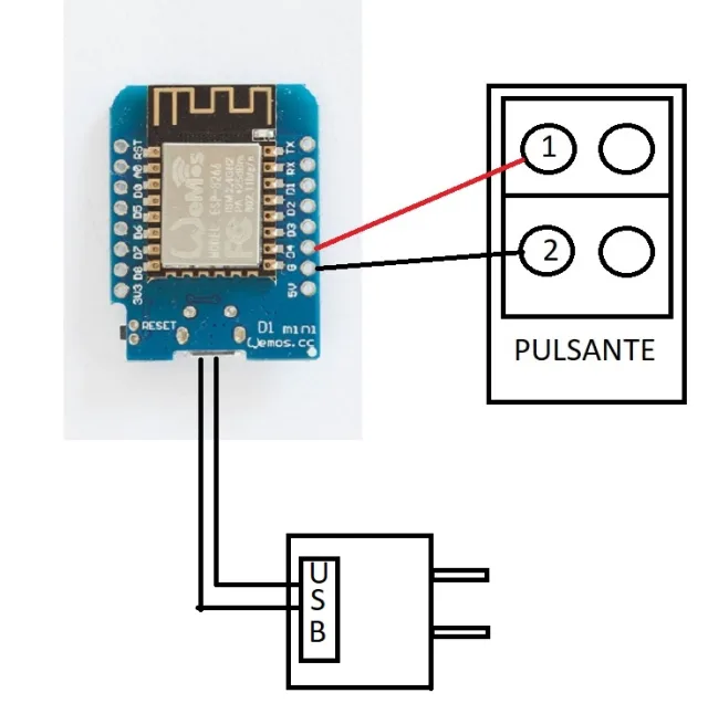 PULSANTE WEMOS CARICABATTERIE USB