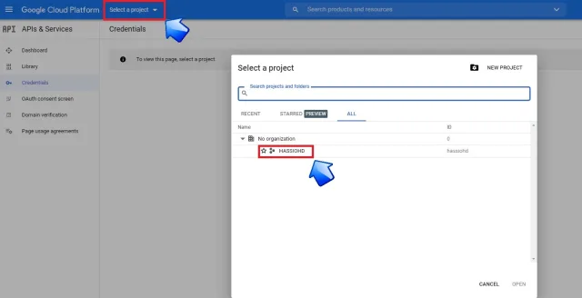 select a project google cloud platform