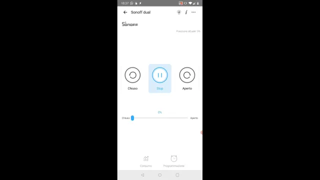 Schermata principale modo tapparella eWeLink
