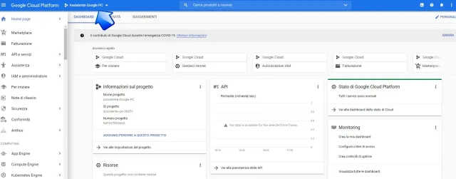 Seleziona progetto google cloud platform