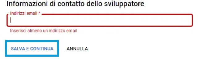 informazioni di contatto dello sviluppatore