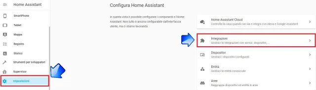 impostazioni Integrazioni Home Assistant
