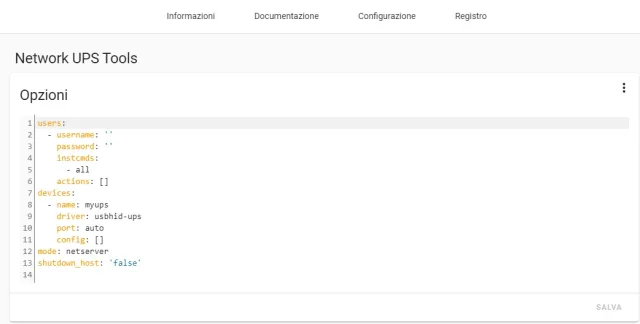 Configurazione Addon