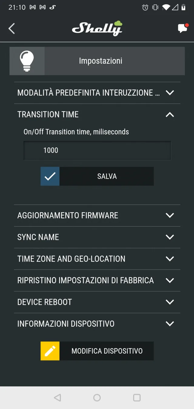 Impostazione di transition time