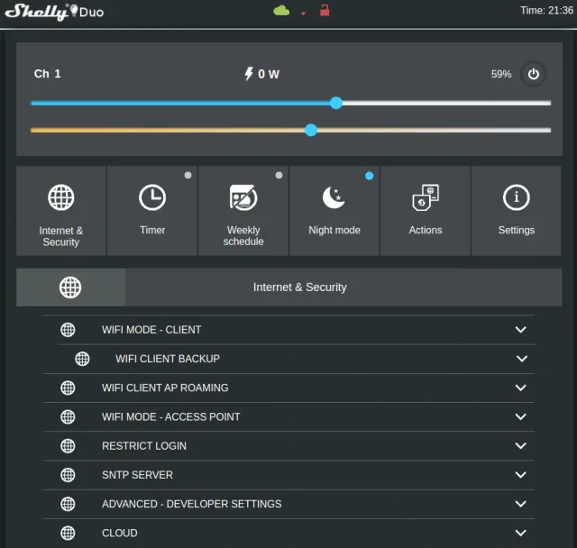 Interfaccia web Shelly