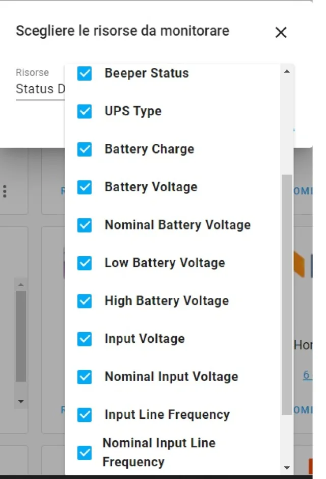 Scelta risorse da monitorare