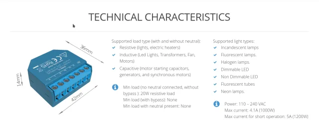 Specifiche tecniche Shelly 1L