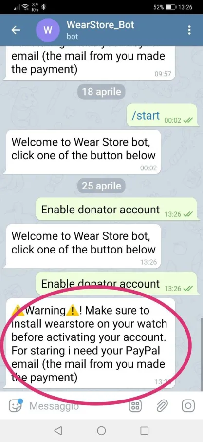 nuova pagina BOT Telegram