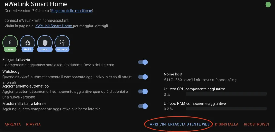 apri interfaccia