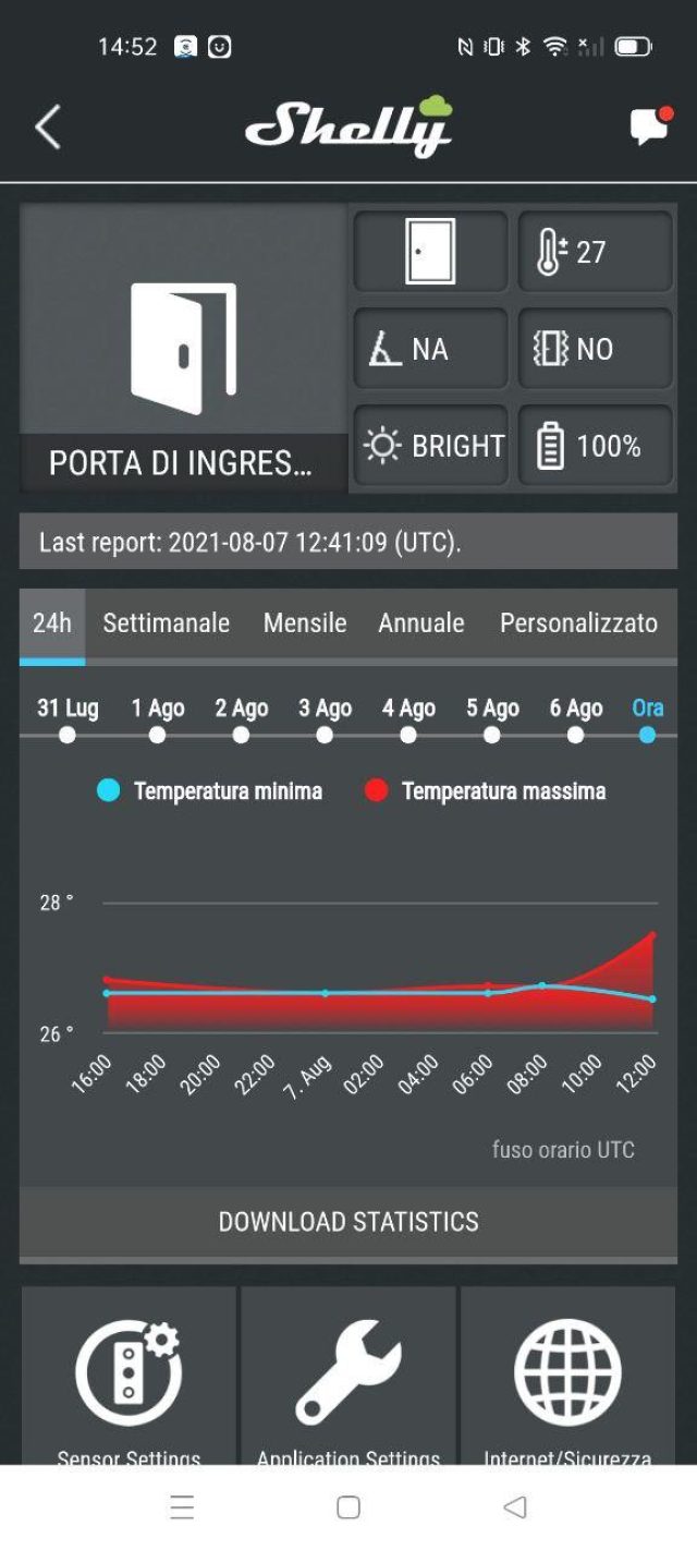 Shelly Door/window2 app shelly cloud schermata principale