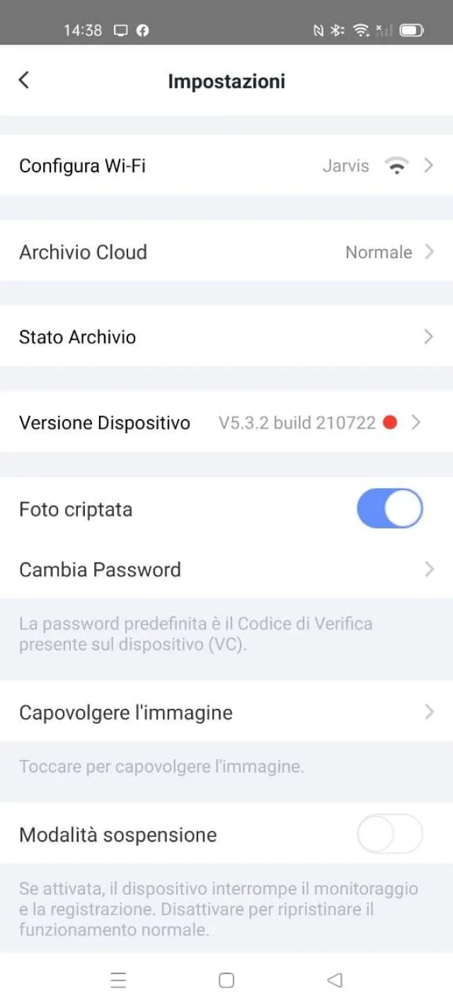 Impostazioni app ezviz