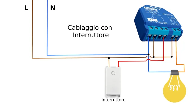 Shelly 1 Plus schema cablaggi con interruttore