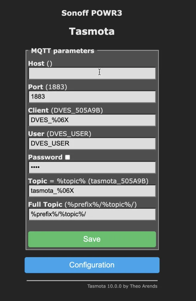 configurazione tasmota 8