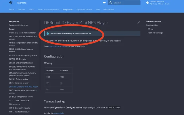 pagina tasmota dfplayer