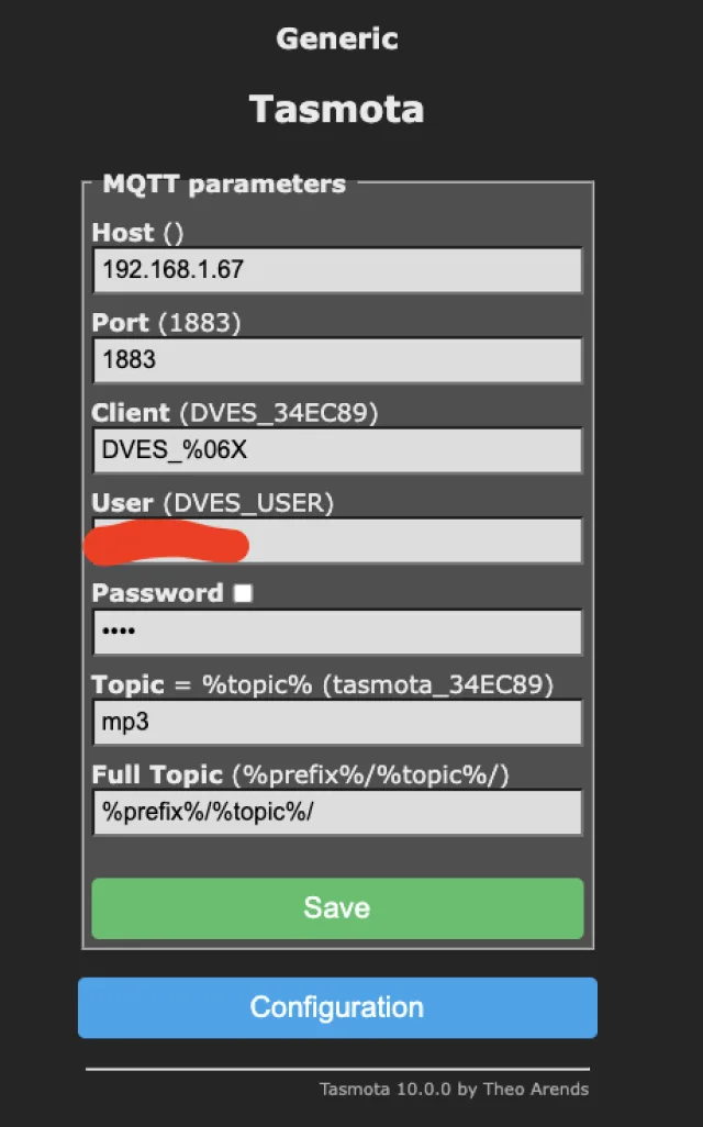 compilazione parametri mqtt