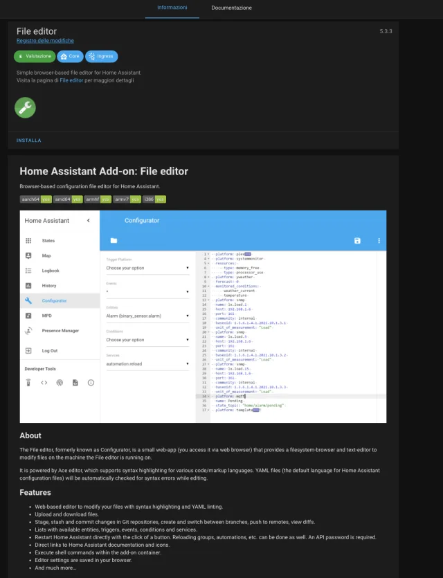 schermata principale file editor