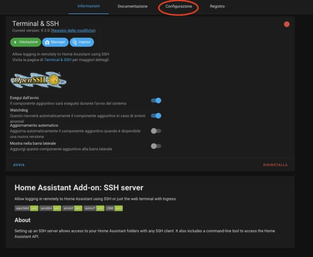 configurazione terminal e ssh