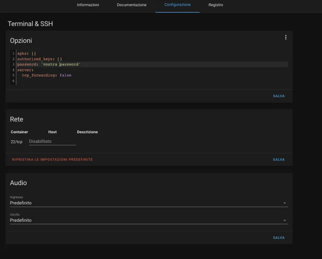 parametri terminal e ssh